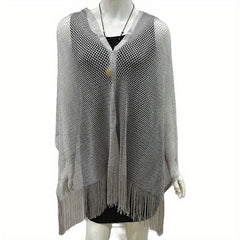 Glitter Hollow Out Shawl Tassel Wraps Large Sunscreen Bikini Cover Up