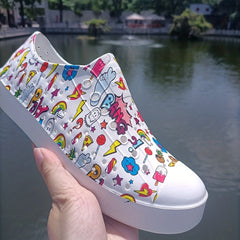 Women's Graffiti Hollow Out Slip On Low Round Toe Beach Shoes