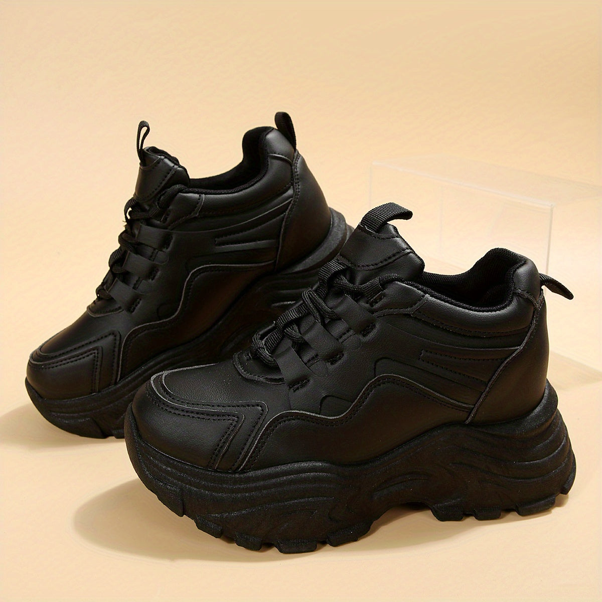 Women's Platform Chunky Sneakers Lace Up Height Increasing Shoes