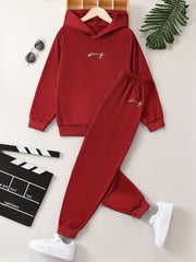 Boy's 2pcs Hoodie & Solid Sweatpants Set for Spring Fall