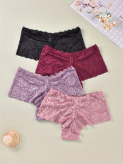 4 Pack Plus Size Romantic Lace Briefs Set