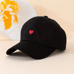 Unisex Sunshade Adjustable Baseball Cap with Heart Embroidery