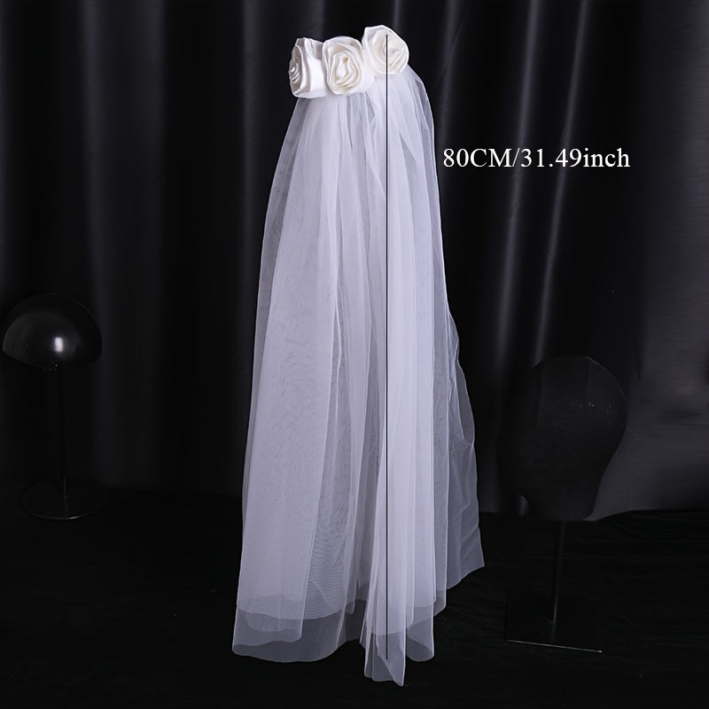 Rose Flower Bridal Veil Two Layers Hairbands Wedding Party Accessories