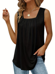 Solid Square Neck Ruched Tank Top for Women