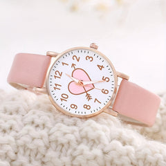 Polyurethane PU Sweet Round Strap Quartz Watch Dial & Heart Decoration