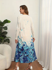 Casual Dress Women's Plus Dot & Ombre Print Long Sleeve V Neck Dress