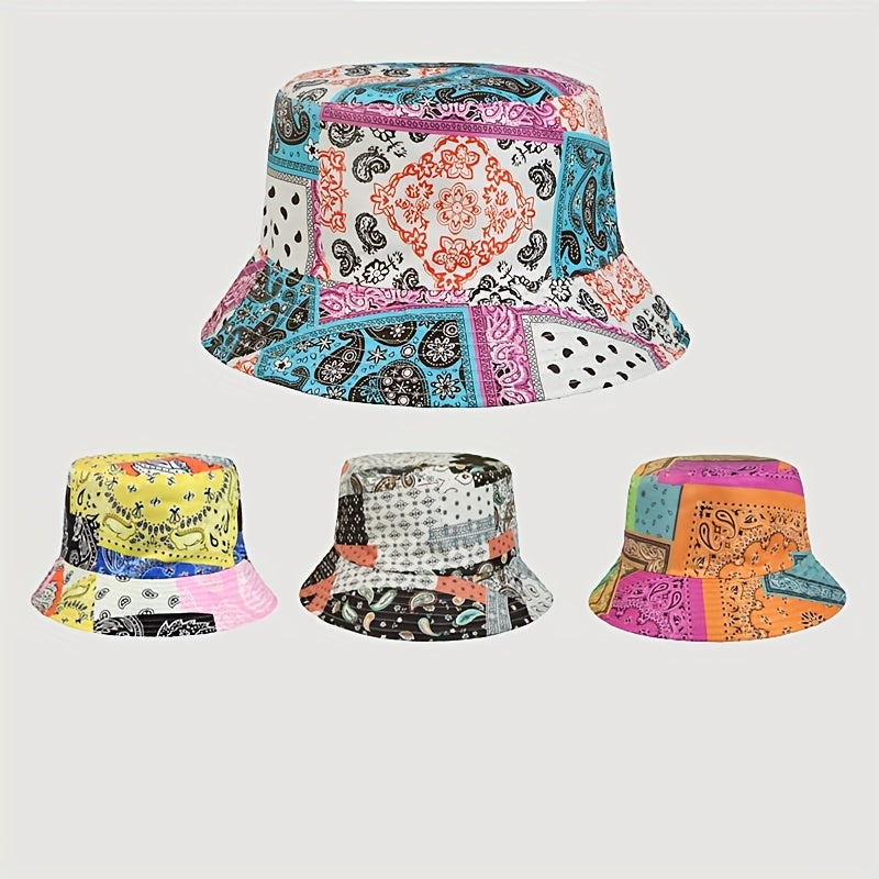 Vintage Paisley Print Bucket Hat Boho Block