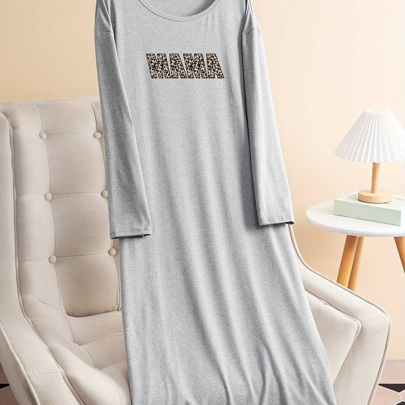 Leopard Print Lounge Dress Long Sleeve