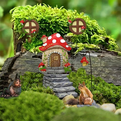 Luminous Mushroom House Resin Statue Garden Pendant Outdoor Decor