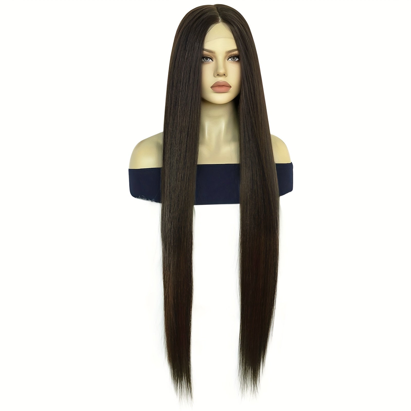 Long Straight Hair Wine Red Brown Coffee Wig Synthetic Lace Front Wig