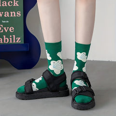 Floral Print Socks Women's Stockings, 2 Pairs