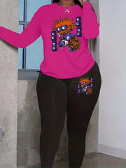 Women's Plus Letter & Graphic Print Long Sleeve Top & Leggings Set