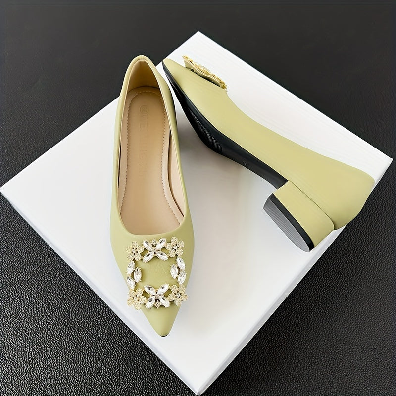 Women's Rhinestone Slip On Chunky Heel Shoes