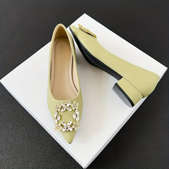 Women's Rhinestone Slip On Chunky Heel Shoes