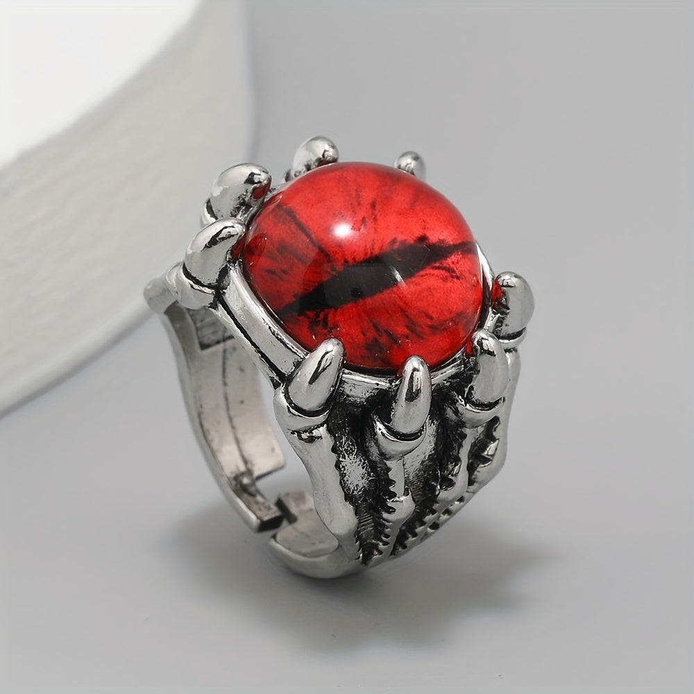 Retro Funky Dragon Eye Silver Ring Vintage Accessory