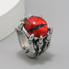 Retro Funky Dragon Eye Silver Ring Vintage Accessory