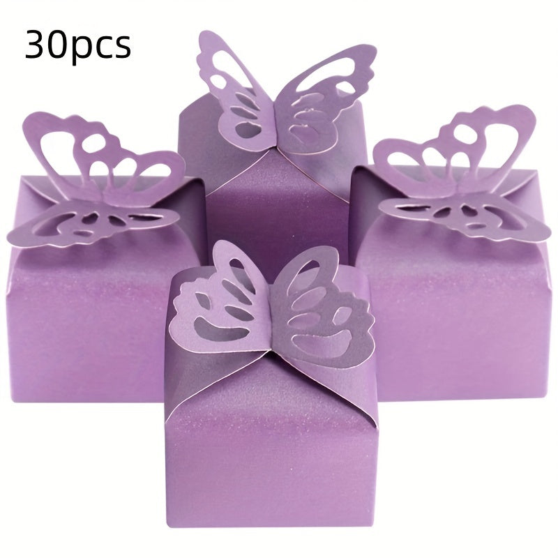 30pcs Purple Butterfly Favor Boxes Girl Baby Shower Butterfly Candy Box