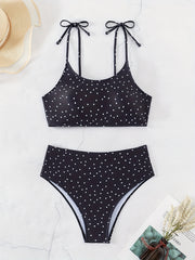 Polka Dots Print Tie Shoulder 2 Piece Set Bikini Swimsuit