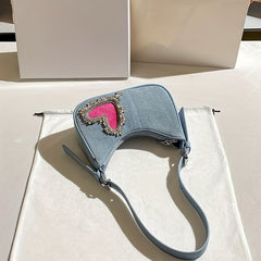 Y2K Heart Shoulder Bag Denim Handbag for Women