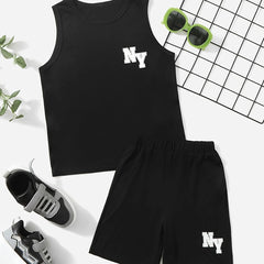 Boys NY Letter Graphic Tank Top & Shorts Set Kids Summer Clothes