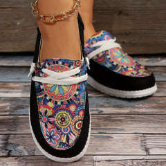 Women's Geometric Flat Canvas Shoes Lightweight Non slip Low Top Shoes