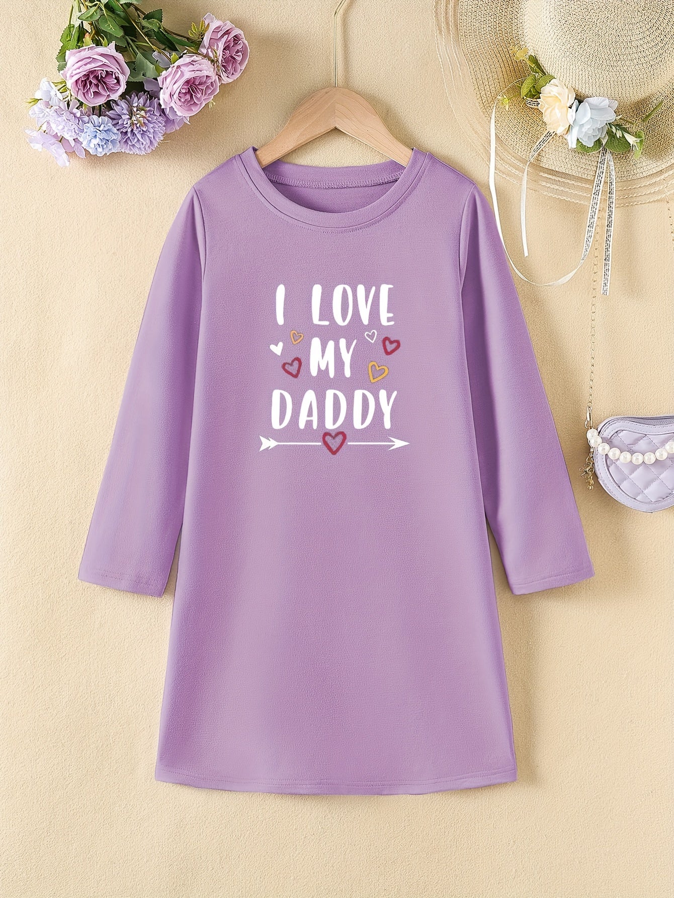 Girls' Letter Print Long Sleeve Casual Dress For Spring Fall