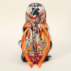 Boho Tribal Print Bandana Vintage Cartoon Satin Shawl Silk Square Scarf