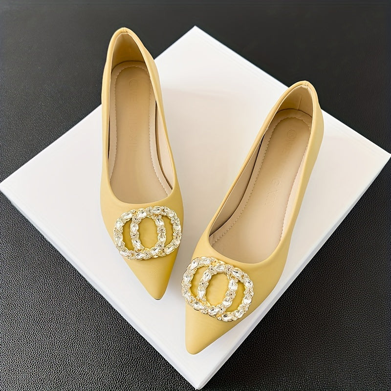 Women's Rhinestone Decor Slip On Chunky Heel Shoes