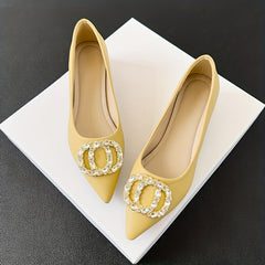Women's Rhinestone Decor Slip On Chunky Heel Shoes