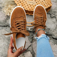 Perforated Brogues Sneakers Retro Lace Up Low Top Casual Flat Walking Shoes