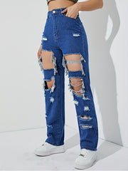 Destroyed Legs Ripped Distressed Denim Jeans Slim Fit