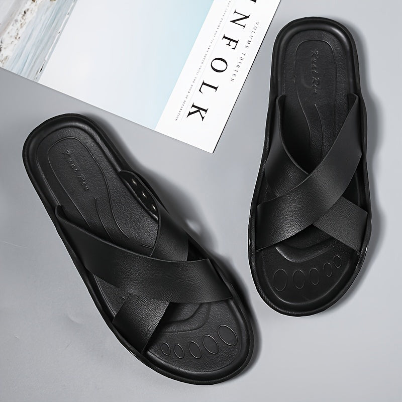 Men's Solid Slides Casual Non Slip Slippers Open Toe Shoes