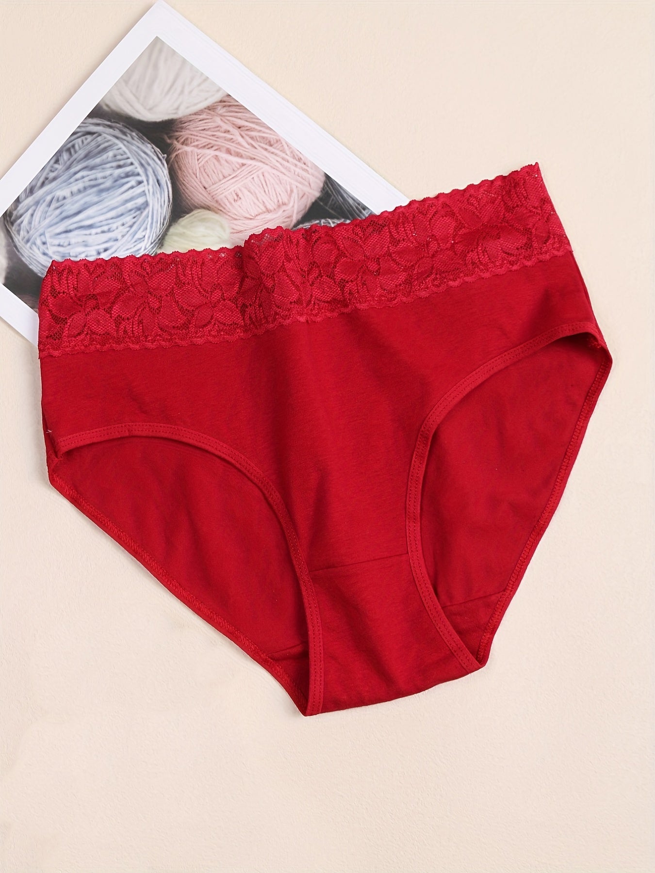 6 Pack Plus Size Lace Trim Mid Rise Underwear Sets