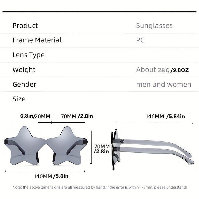 Star Rimless Sunglasses For Women Men UV400