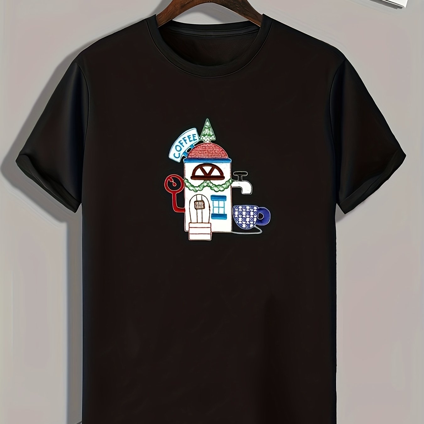 Coffee Shop Print Men's Graphic T-shirt Casual Tee for Summer