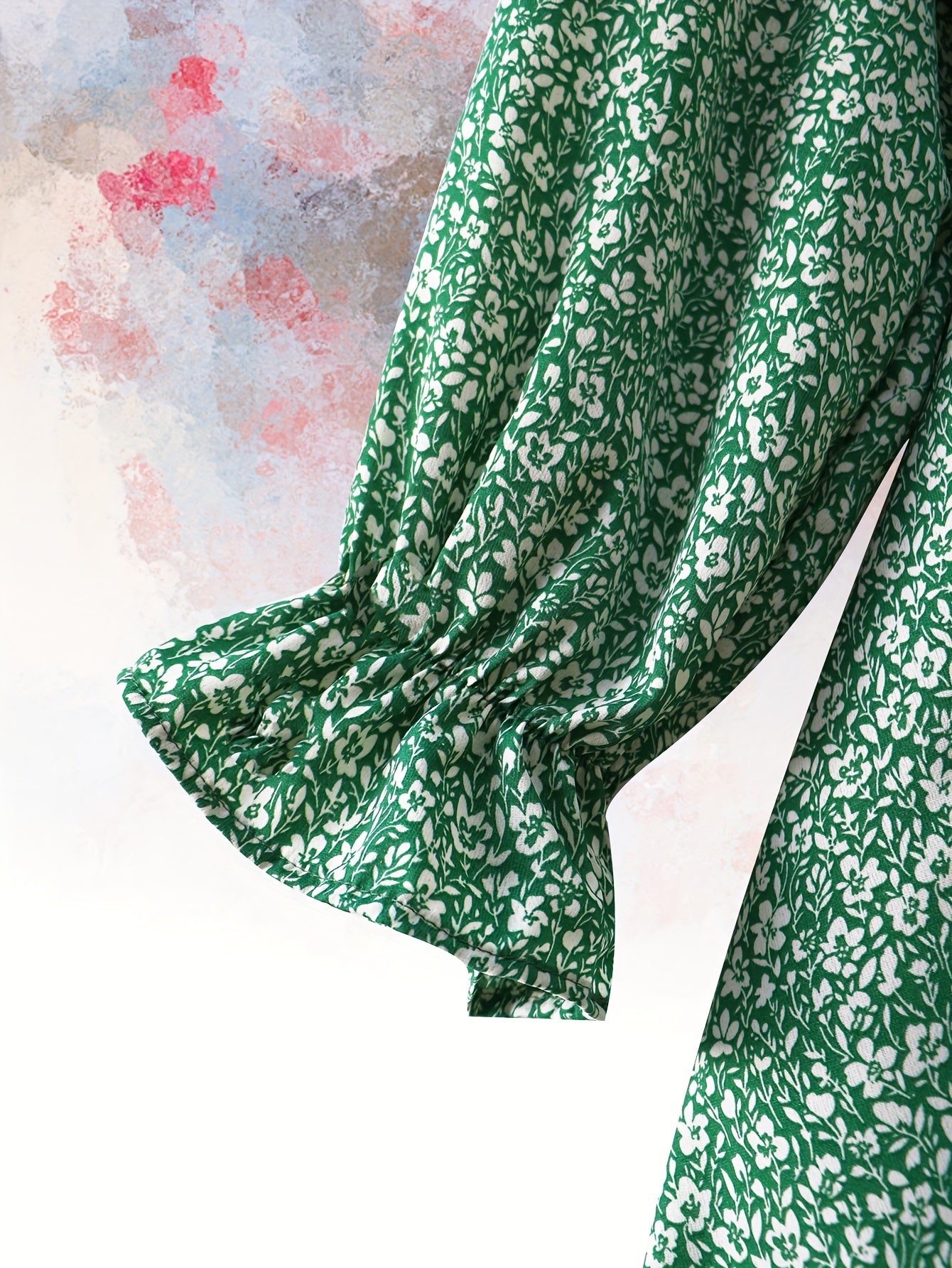 Ditsy Print Lantern Sleeve Peplum Top