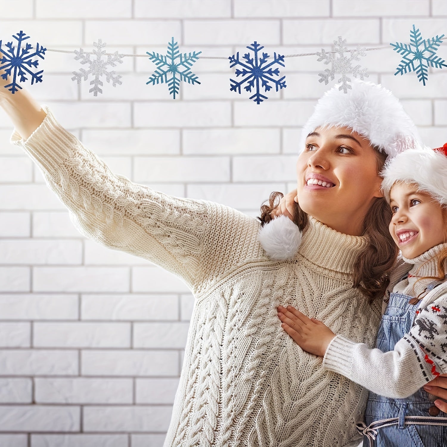 2pcs Glitter Snowflake Banners Christmas Party Decor