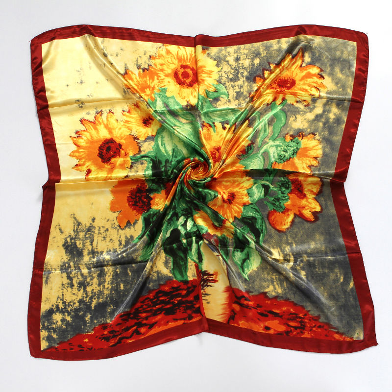 Print Silk Satin Scarf Female Shawls Head Scarf For Ladies