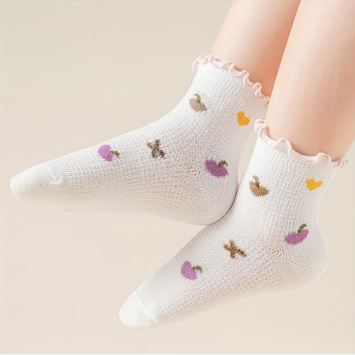 5pairs Flower Heart Mesh Lace Crew Socks for Girls