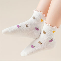 5pairs Flower Heart Mesh Lace Crew Socks for Girls