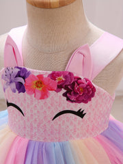 Baby Girls Unicorn Floral Mesh Gown Dress For Party