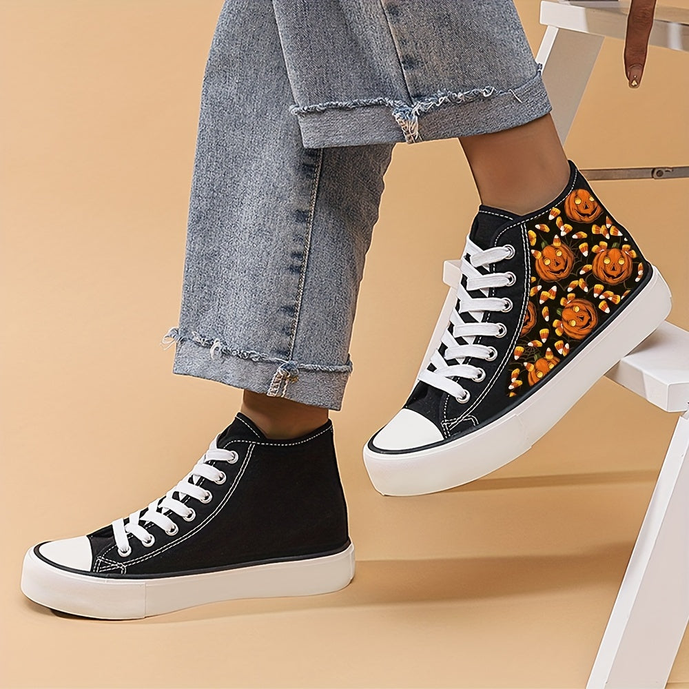Scary Pumpkin Pattern High Top Canvas Sneakers