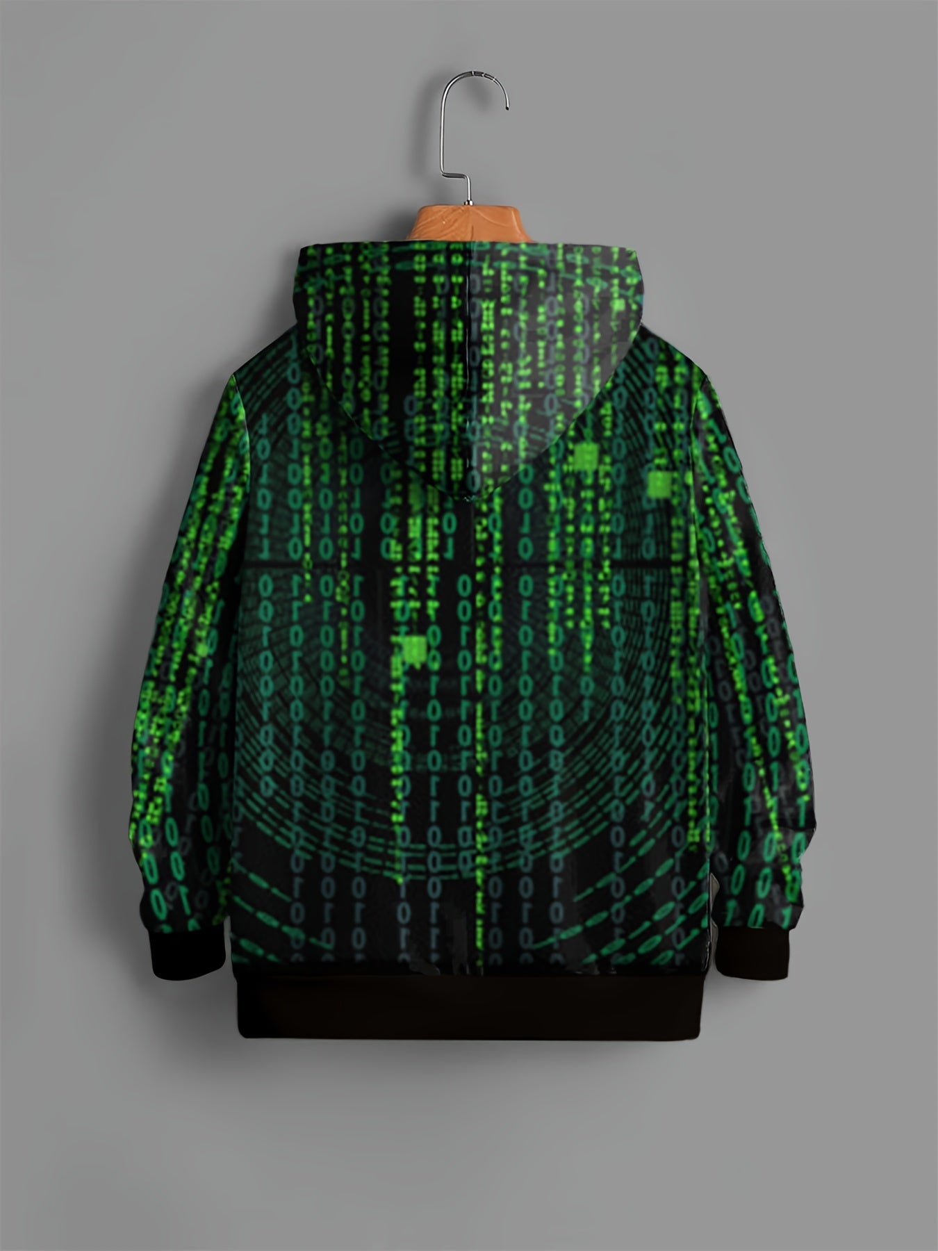 Green Letter Print Hoodie For Kids Casual Pullover Hooded Long Sleeve