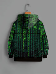Green Letter Print Hoodie For Kids Casual Pullover Hooded Long Sleeve
