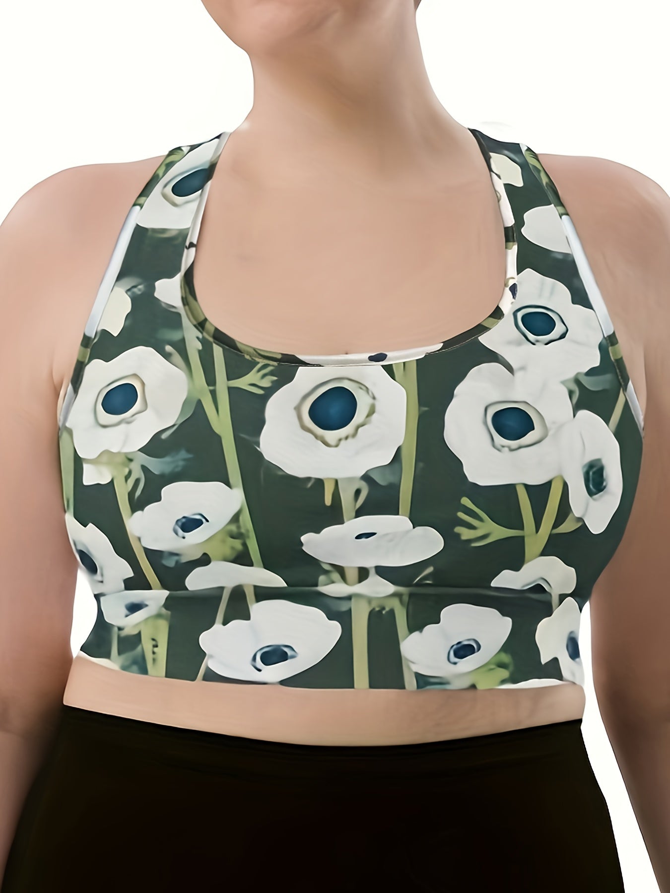 Floral Print Racer Back Plus Size Sports Bra