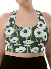 Floral Print Racer Back Plus Size Sports Bra