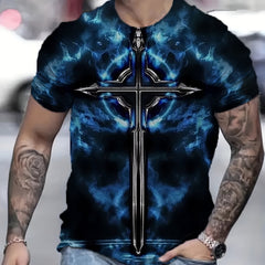 Men's Cross Pattern Sports T Shirt Round Neck Tee Shirt