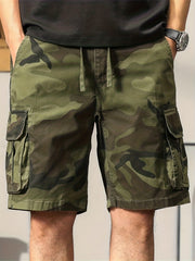 Men's Camo Cargo Shorts Drawstring Elastic Waist for Summer