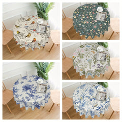 Colorful Bird Round Tablecloth Bohemian Design Stain/Water/Wrinkle Resistant