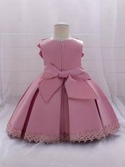 Baby Girls Bowknot Lace Trim Princess Dress Clothes For Performance Gift